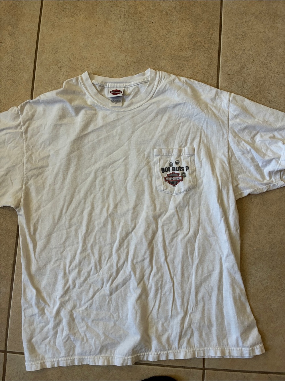 Harley-Davidson White Pocket Tee with 'got nuts?' Logo